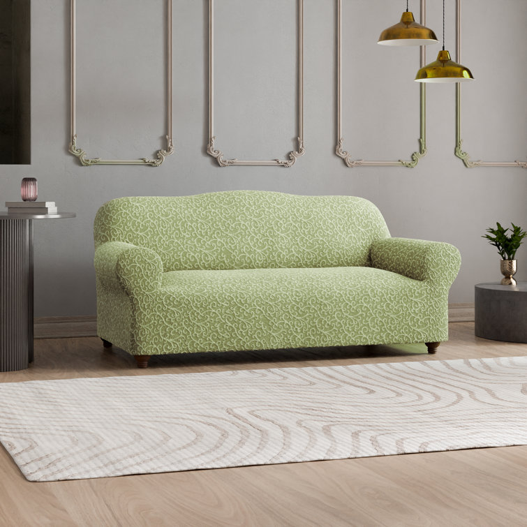 Gray Arabesco Stretch Sofa Cover with Jacquard Pattern
