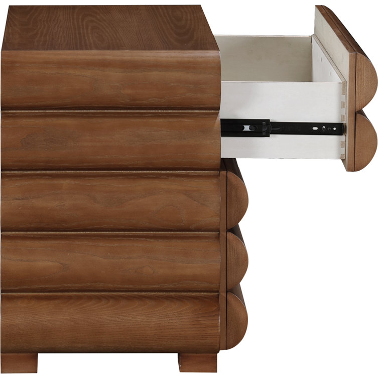 Walnut Fluted 2-Drawer Rectangular Nightstand