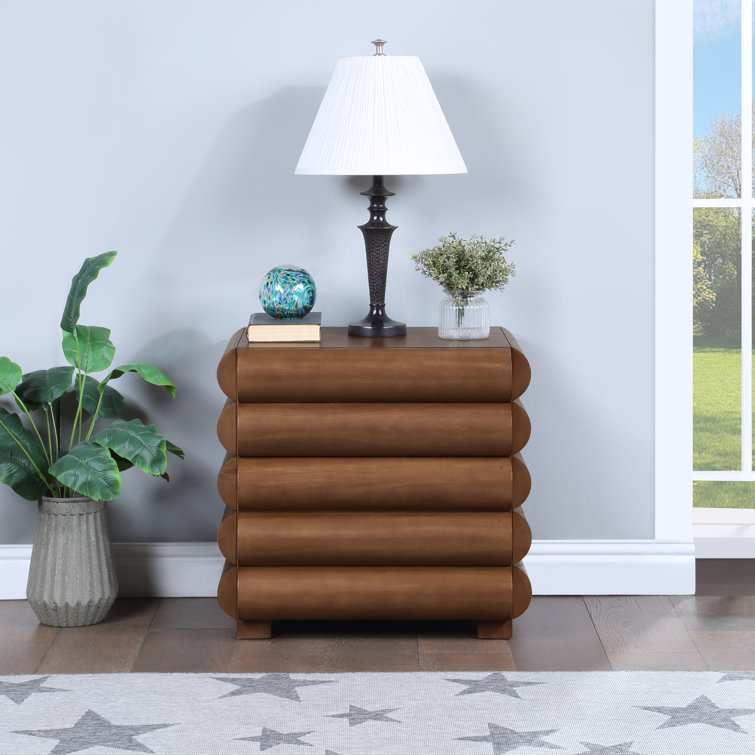 Walnut Fluted 2-Drawer Rectangular Nightstand