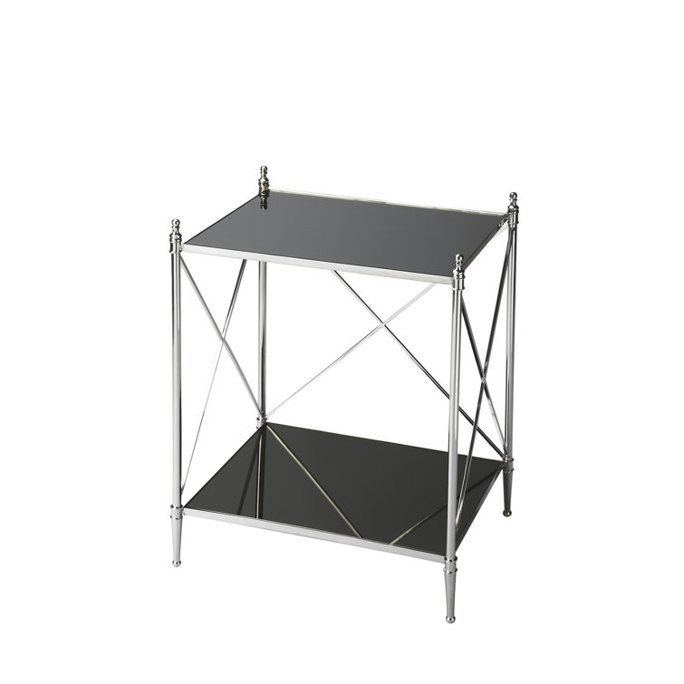 Polished Nickel Glass and Metal End Table