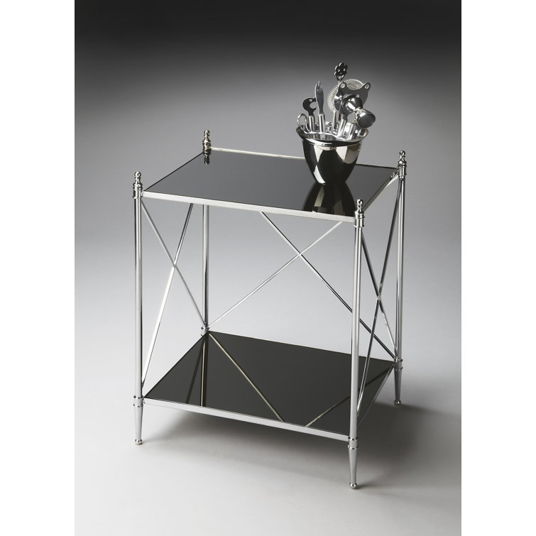 Polished Nickel Glass and Metal End Table