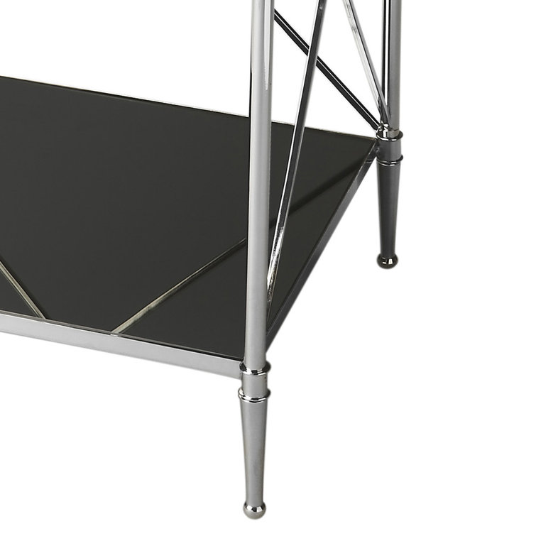 Polished Nickel Glass and Metal End Table