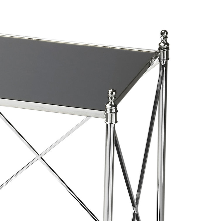 Polished Nickel Glass and Metal End Table