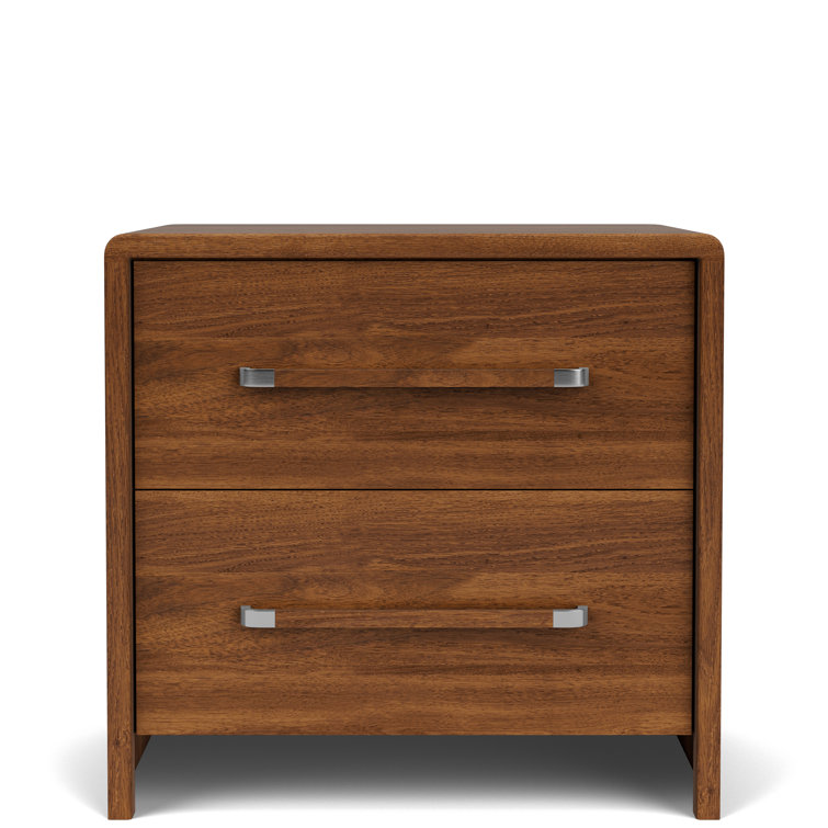 Walnut 2-Drawer Nightstand with Chrome Handles