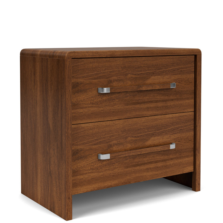 Walnut 2-Drawer Nightstand with Chrome Handles
