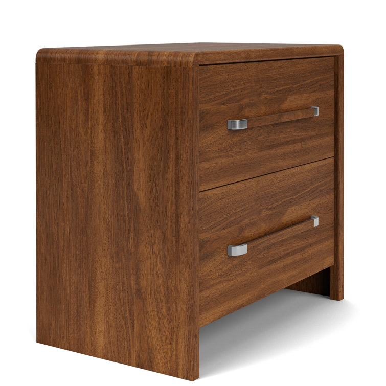 Walnut 2-Drawer Nightstand with Chrome Handles