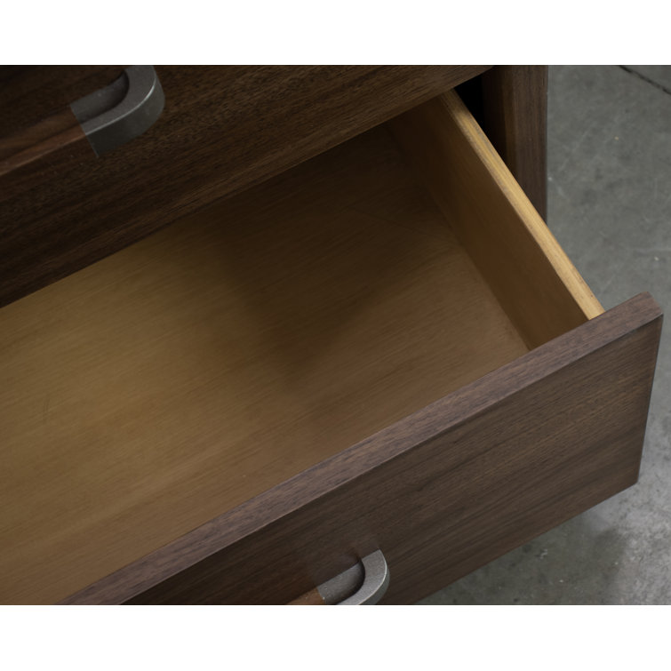 Walnut 2-Drawer Nightstand with Chrome Handles