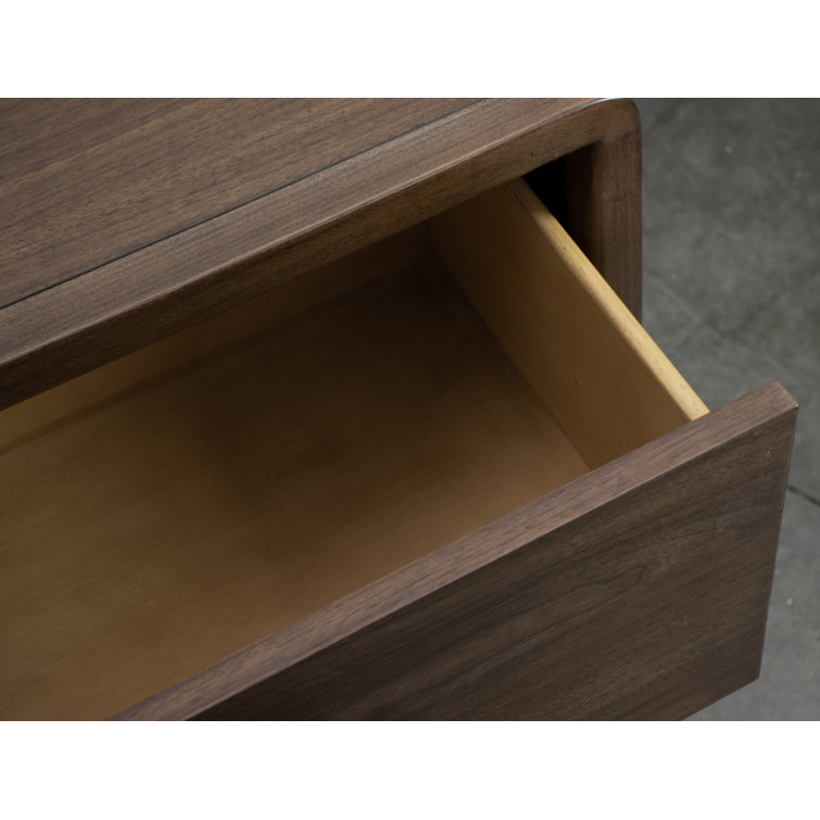 Walnut 2-Drawer Nightstand with Chrome Handles