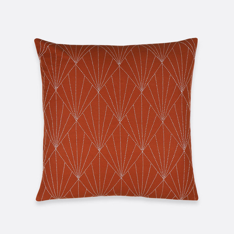 Rust Embroidered Square Cotton Throw Pillow