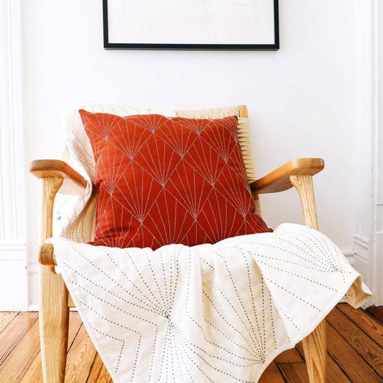 Rust Embroidered Square Cotton Throw Pillow