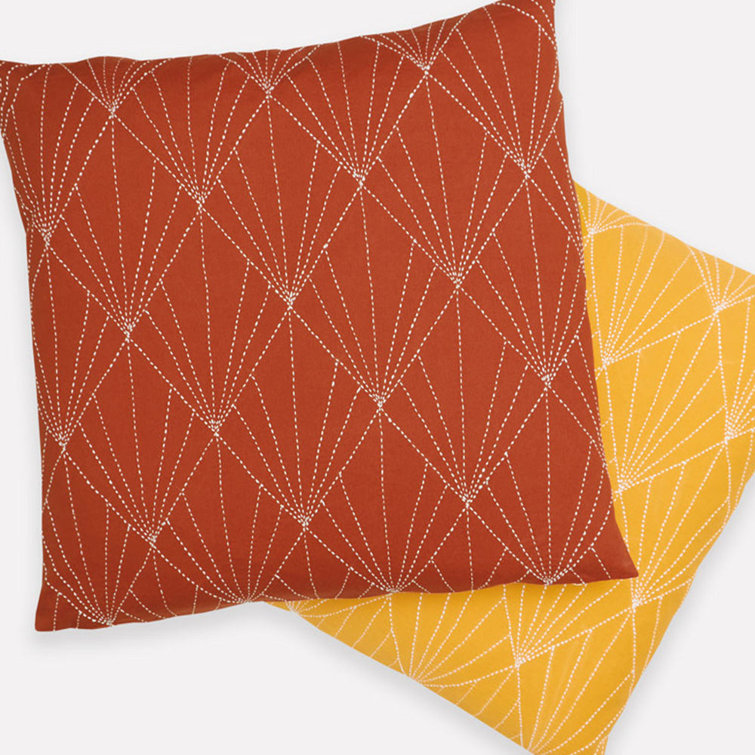 Rust Embroidered Square Cotton Throw Pillow