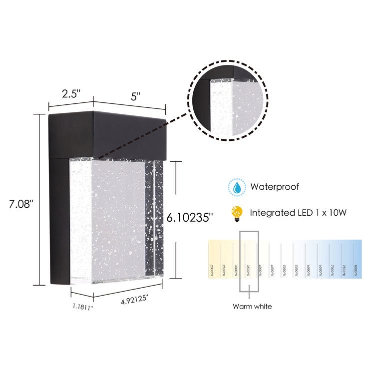 Venecia Matte Black LED Outdoor Wall Light with Clear Seeded Glass