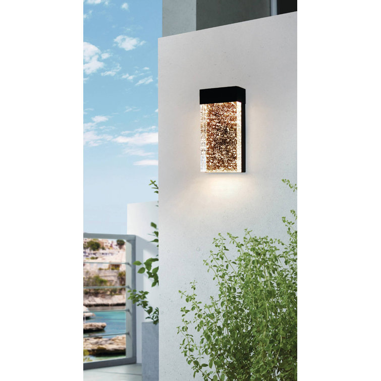 Venecia Matte Black LED Outdoor Wall Light with Clear Seeded Glass