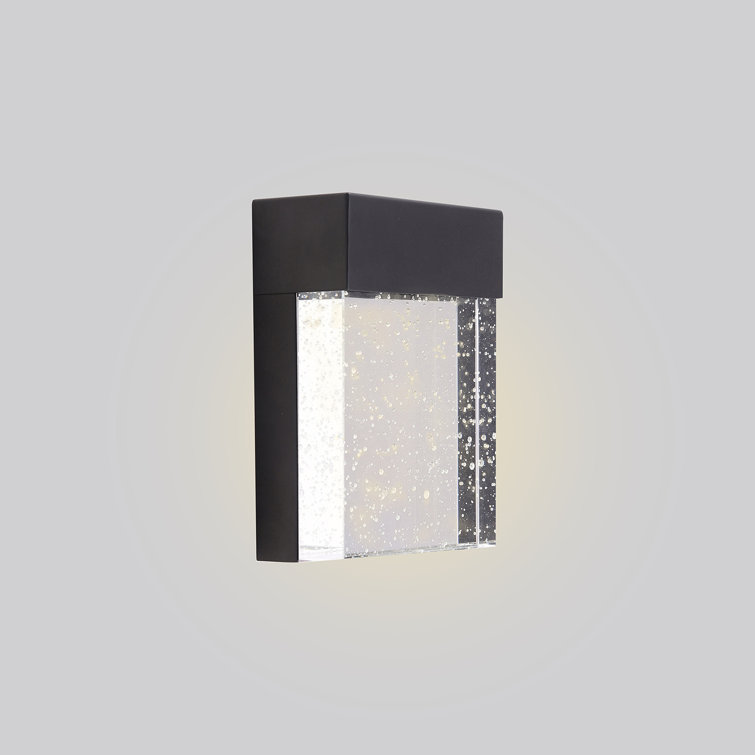 Venecia Matte Black LED Outdoor Wall Light with Clear Seeded Glass