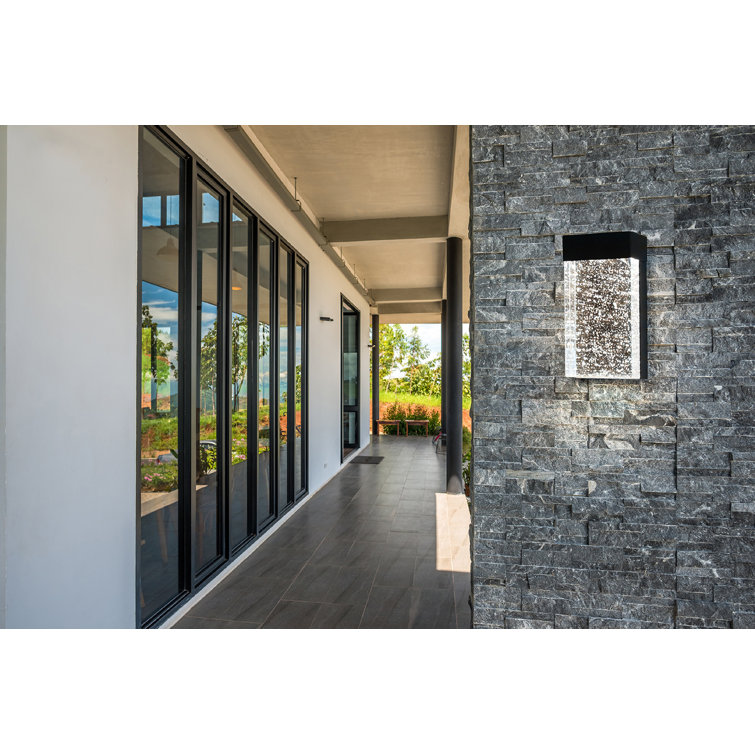 Venecia Matte Black LED Outdoor Wall Light with Clear Seeded Glass