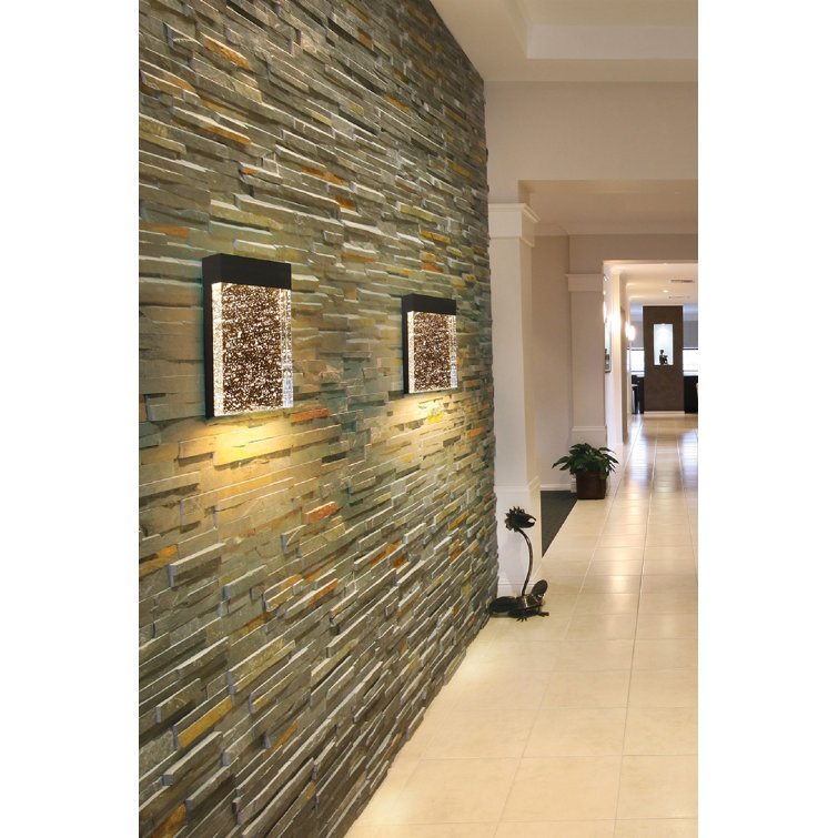 Venecia Matte Black LED Outdoor Wall Light with Clear Seeded Glass