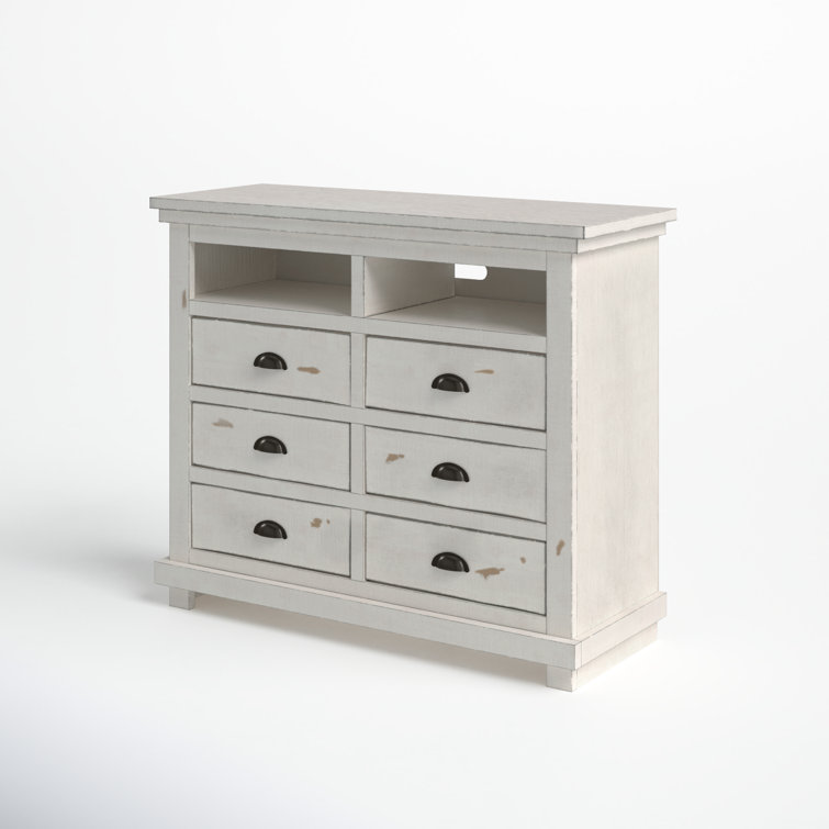Wolferstorn Distressed White 6-Drawer Media Chest in Solid Pine