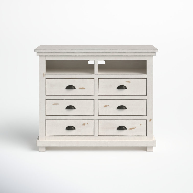 Wolferstorn Distressed White 6-Drawer Media Chest in Solid Pine