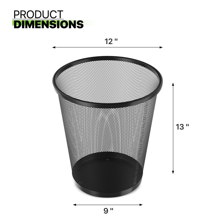 Black Metal Mesh Open-Top Waste Basket Set