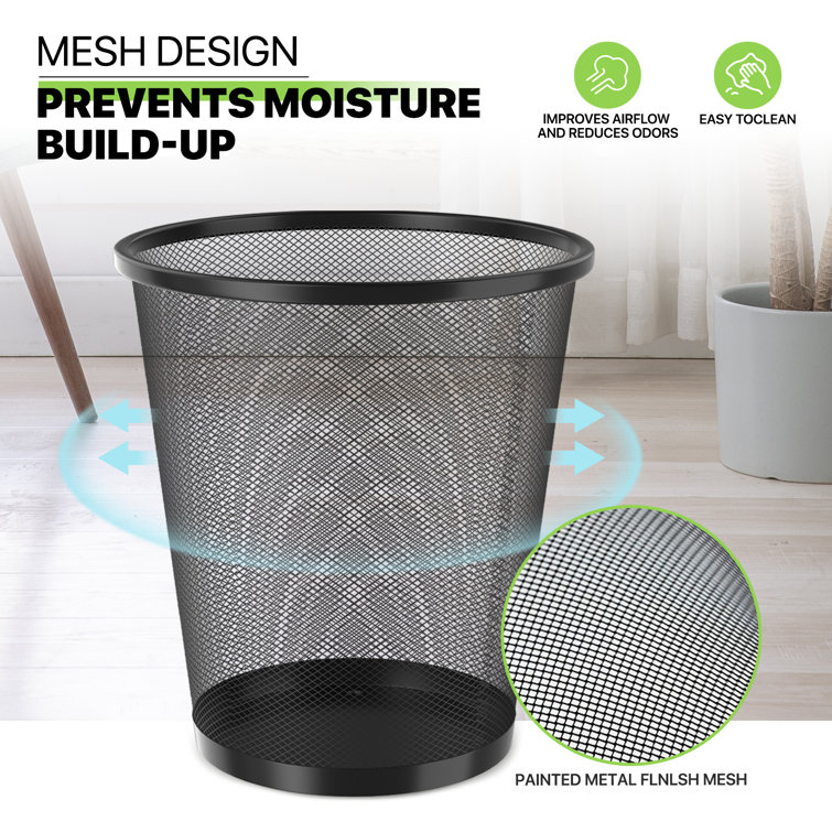 Black Metal Mesh Open-Top Waste Basket Set