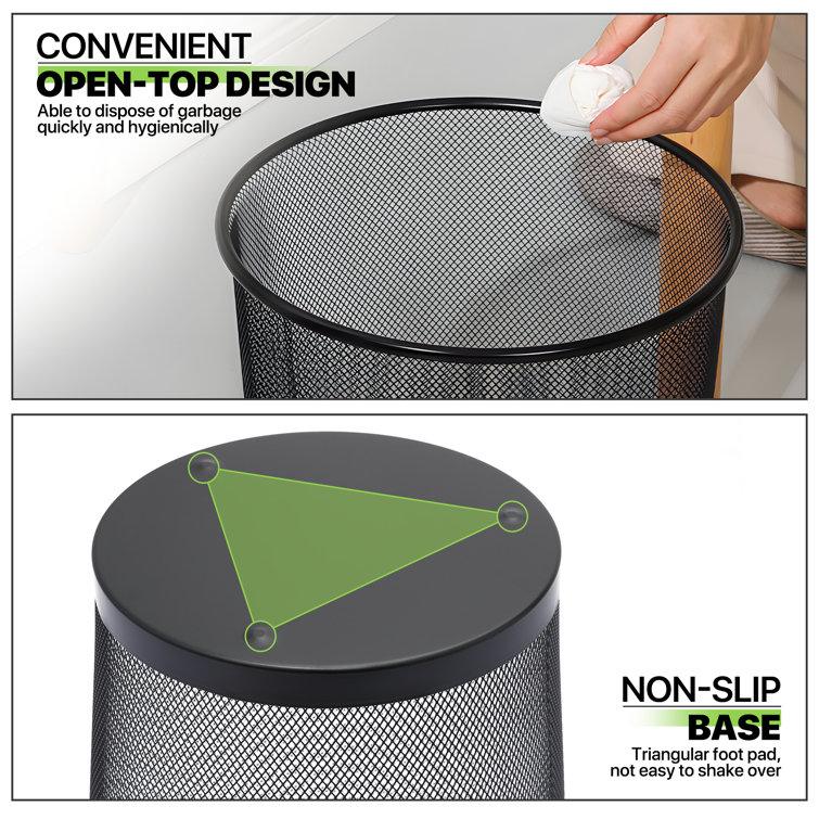 Black Metal Mesh Open-Top Waste Basket Set
