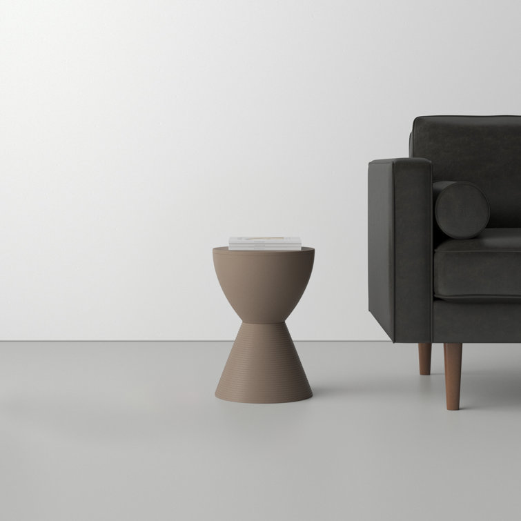 Taupe Round Plastic Pedestal End Table with Storage