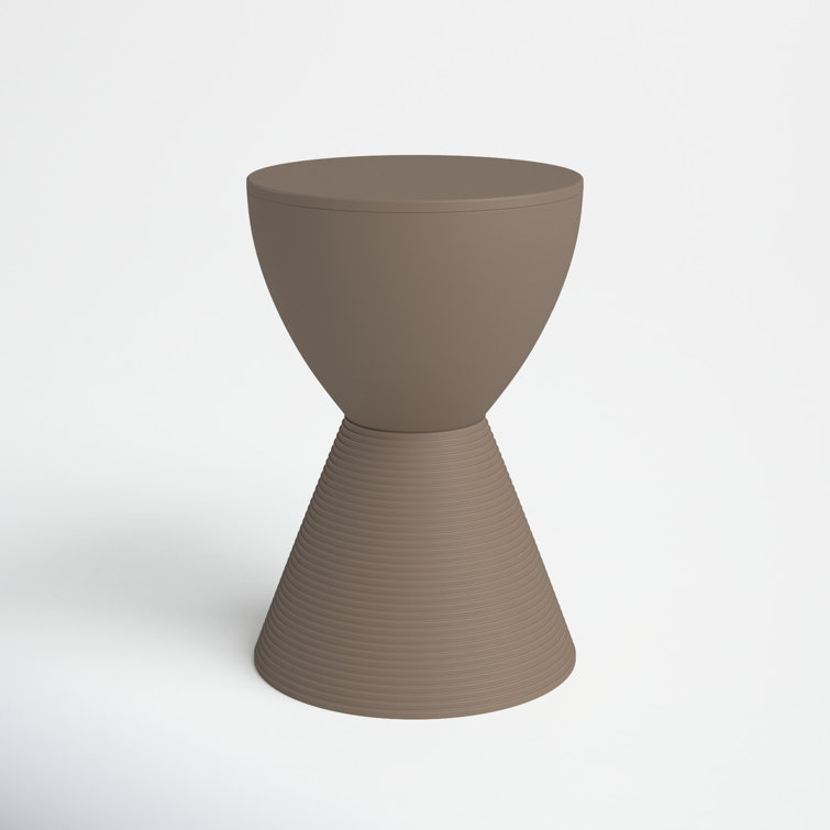 Taupe Round Plastic Pedestal End Table with Storage