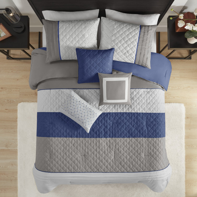 King Blue Microfiber 7-Piece Modern Bedspread Set