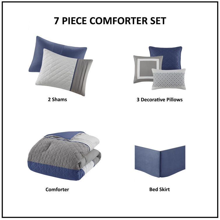 King Blue Microfiber 7-Piece Modern Bedspread Set