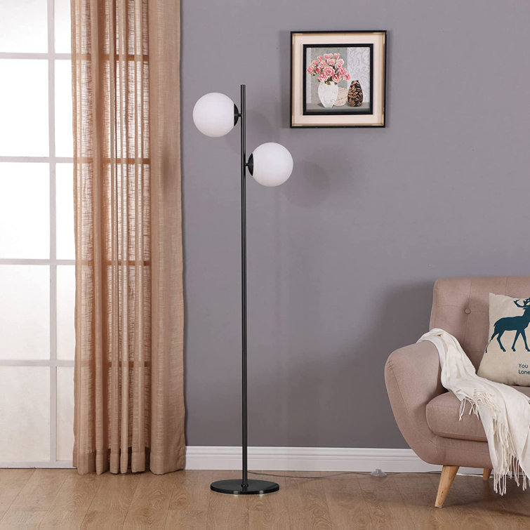 Brightech Sphere Kids 65" Black LED Floor Lamp with Frosted Globes