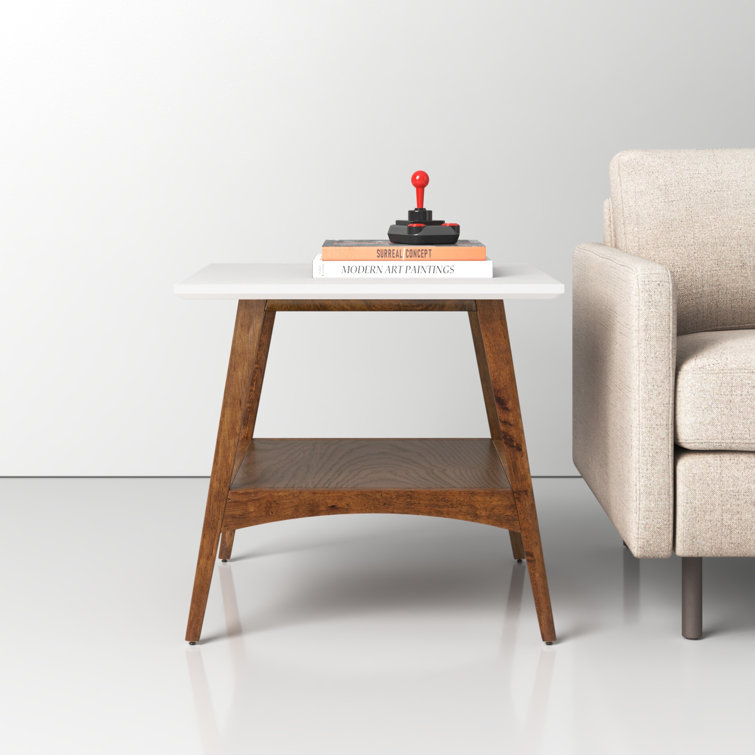 Avenu Mid-Century Off-White and Pecan Square End Table
