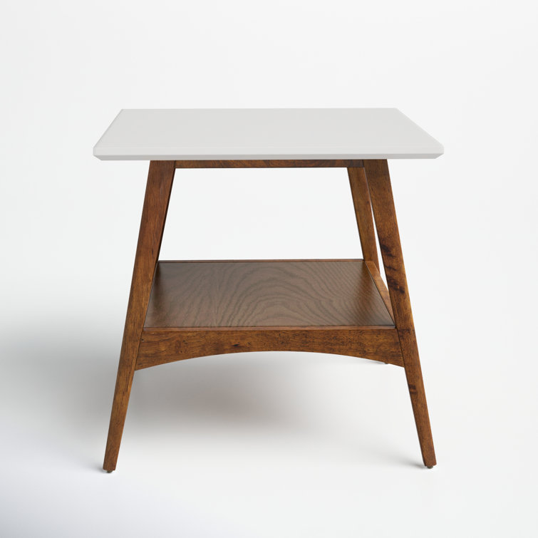 Avenu Mid-Century Off-White and Pecan Square End Table