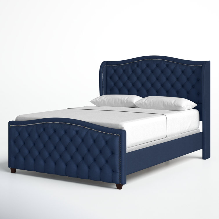 Sapphire Elegance Queen Bed with Tufted Headboard and Nailhead Trim