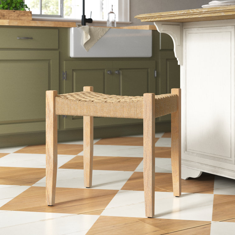 Natural Mango Wood Vanity Stool with Jute Rope Seat