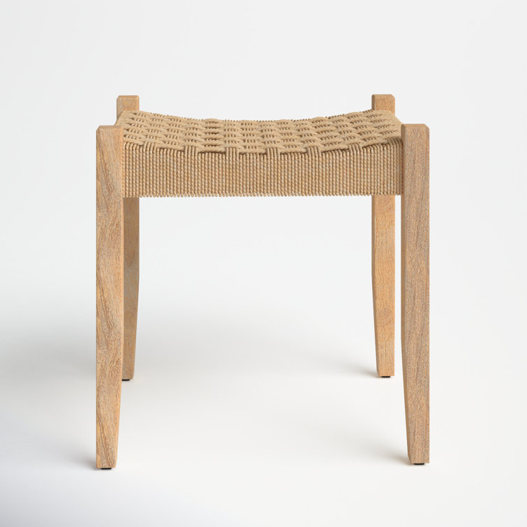 Natural Mango Wood Vanity Stool with Jute Rope Seat