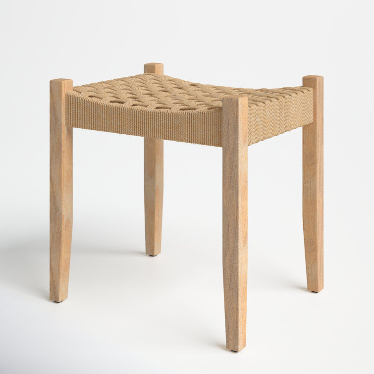 Natural Mango Wood Vanity Stool with Jute Rope Seat