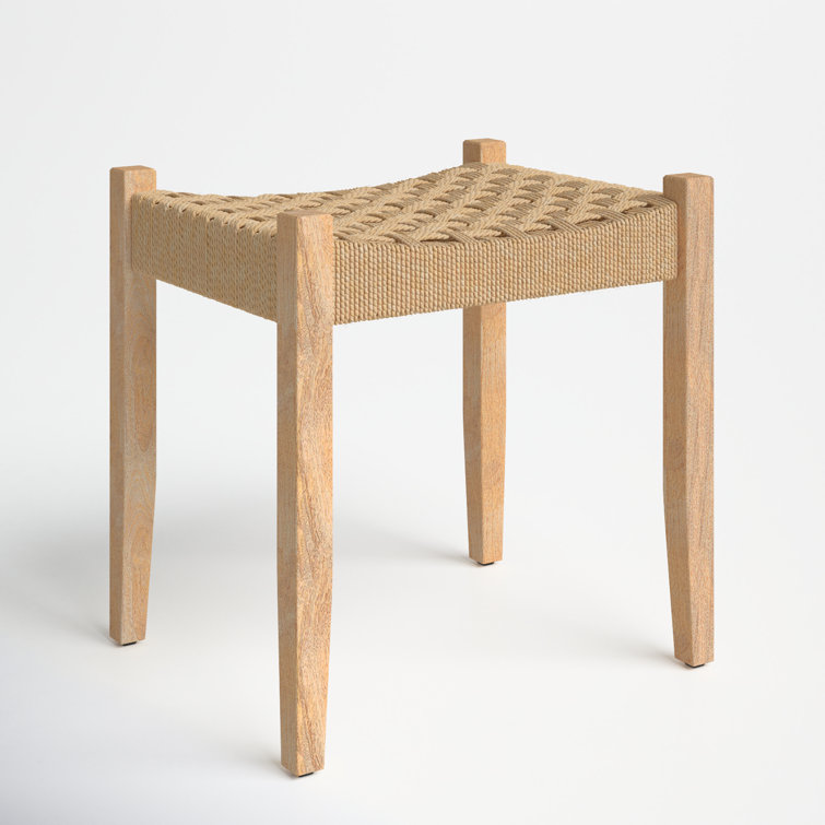 Natural Mango Wood Vanity Stool with Jute Rope Seat