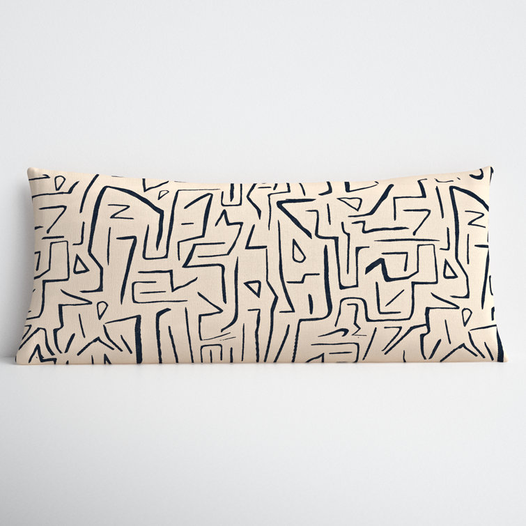 Beige and Black Cotton Lumbar Throw Pillow