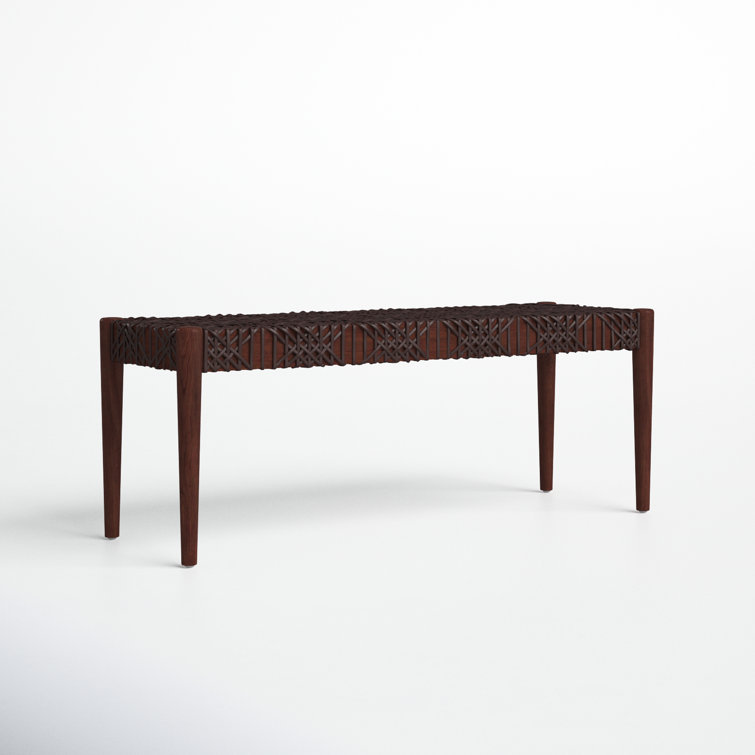Transitional Brown Cowhide Leather Weave 47" Bench