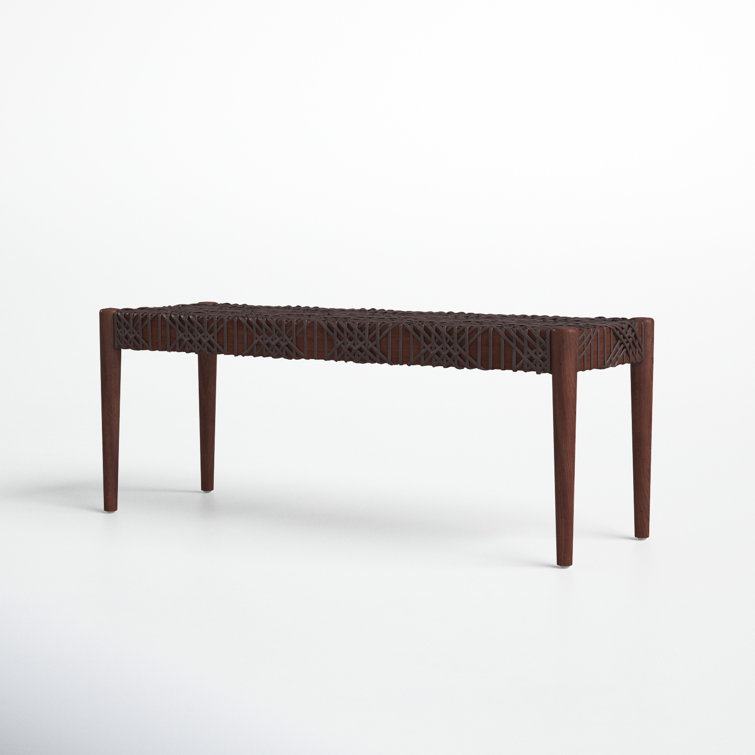 Transitional Brown Cowhide Leather Weave 47" Bench