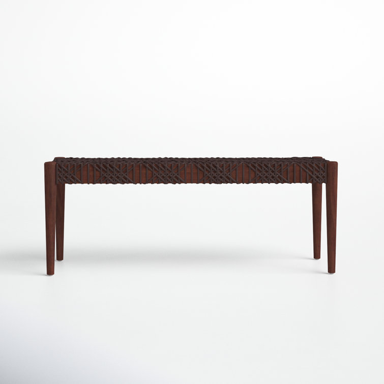 Transitional Brown Cowhide Leather Weave 47" Bench