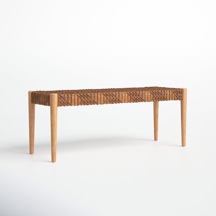 Bandelier 49'' Light Honey Teak and Leather Weave Bench with Storage