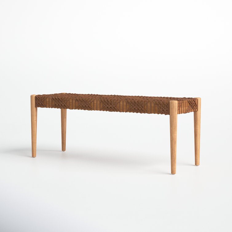 Bandelier 49'' Light Honey Teak and Leather Weave Bench with Storage