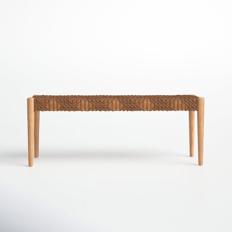Bandelier 49'' Light Honey Teak and Leather Weave Bench with Storage