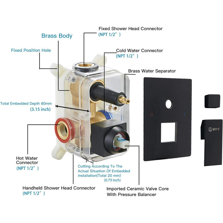 Matte Black Brass Wall Mounted Rain Shower System