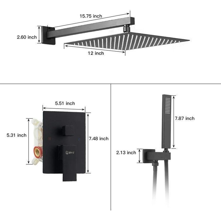 Matte Black Brass Wall Mounted Rain Shower System