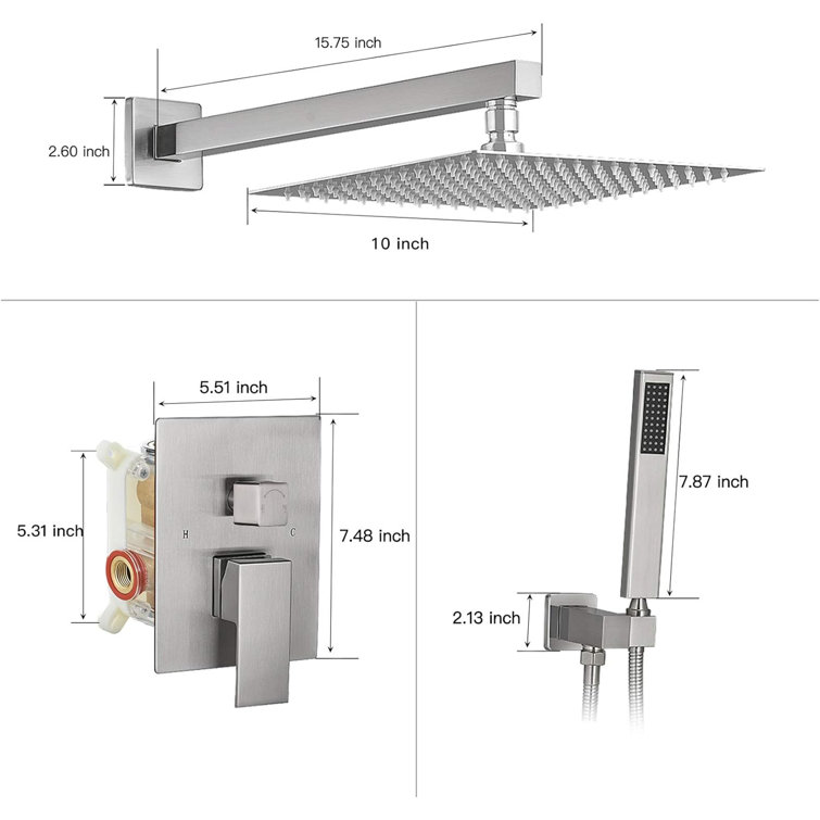 Brushed Nickel 10-Inch Wall Mounted Rain Shower System