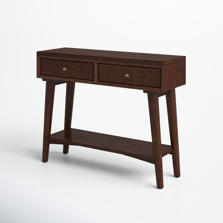 Flynn Mid-Century Walnut Console Table with Flared Legs and Storage