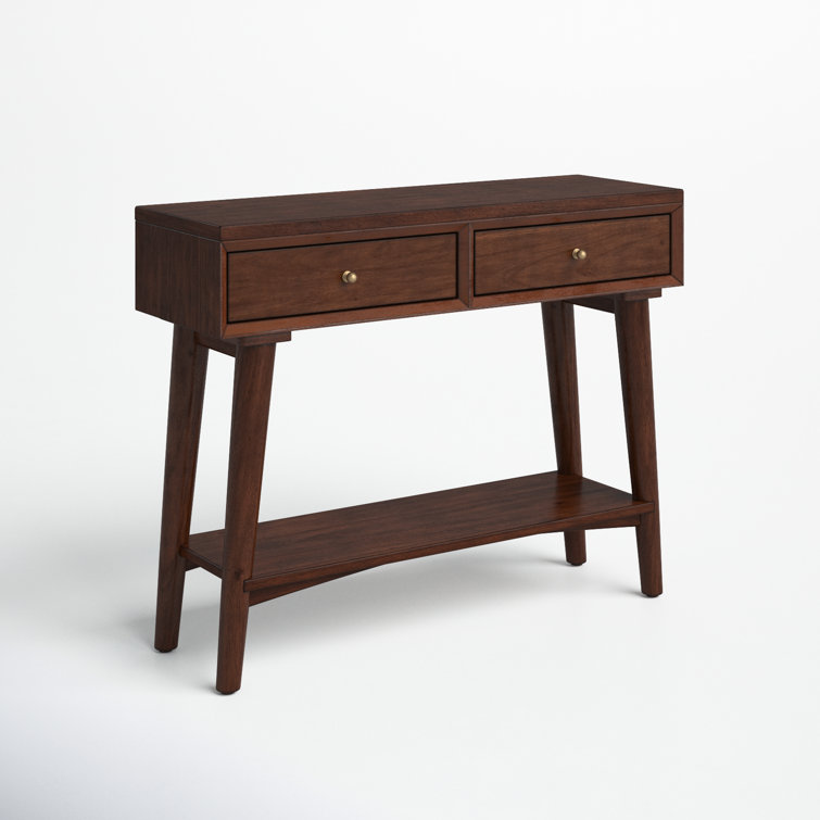 Flynn Mid-Century Walnut Console Table with Flared Legs and Storage