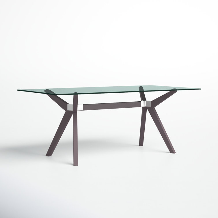 Clear Glass Top Gray Wood Base Rectangular Dining Table for Six